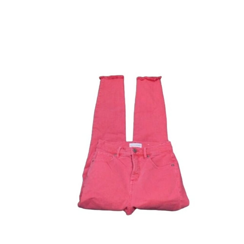 Ann Taylor LOFT Size 00/24 High Waist Skinny Distressed Red STRETCH Denim Jeans